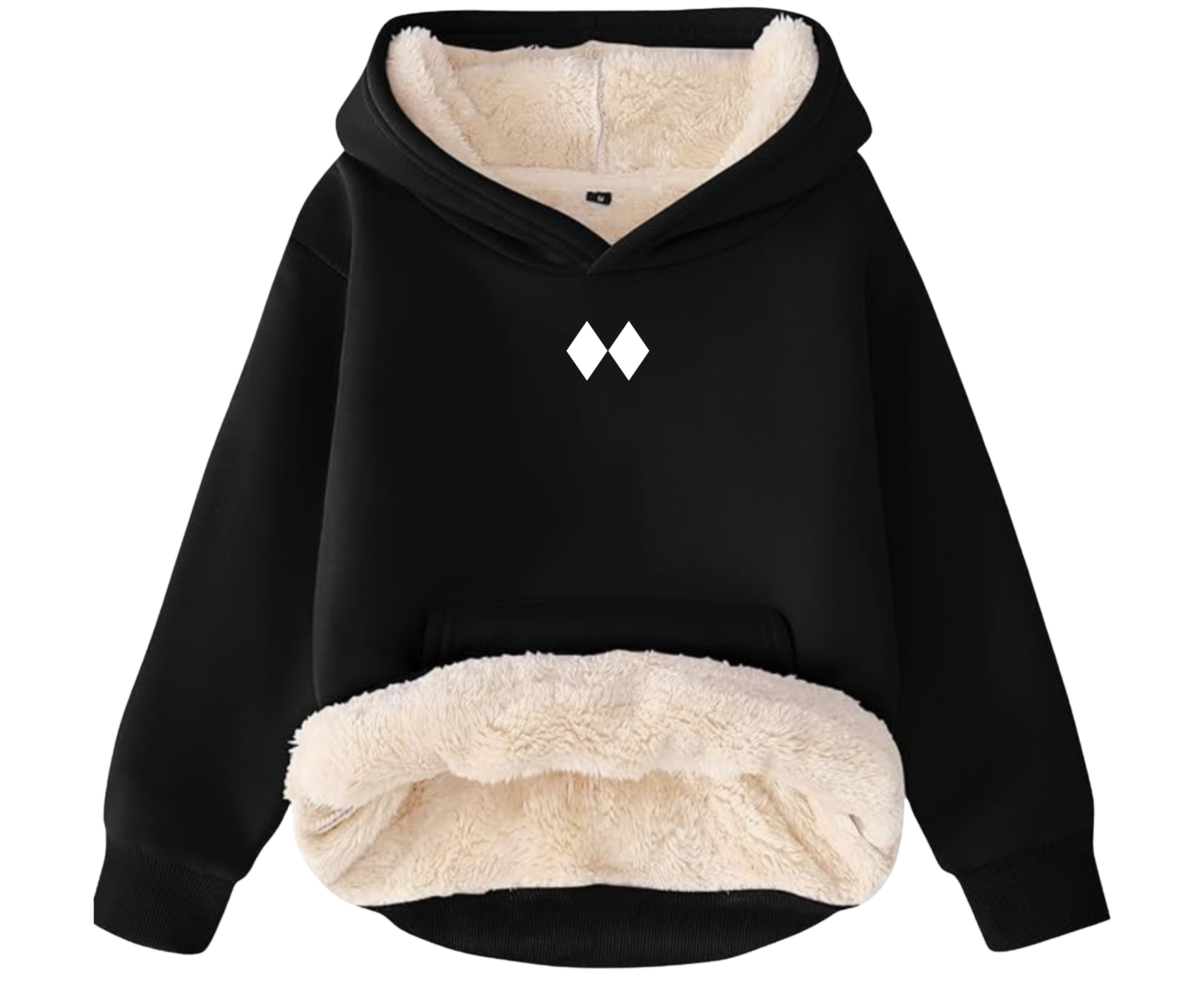 Black hoodie with beige interior and cuffs on a white background