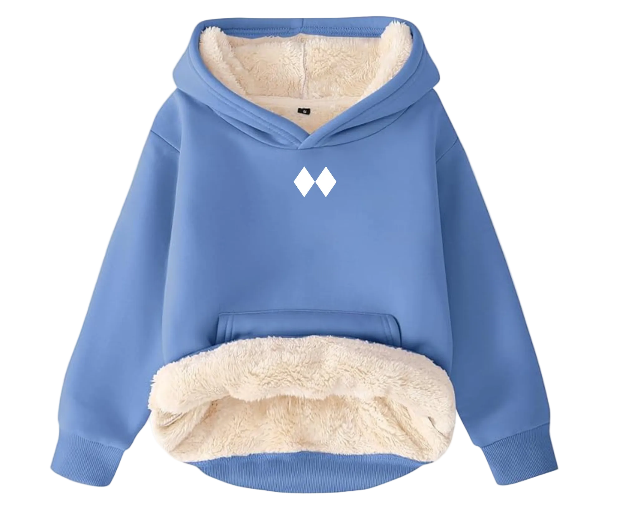 Blue hoodie with white logo