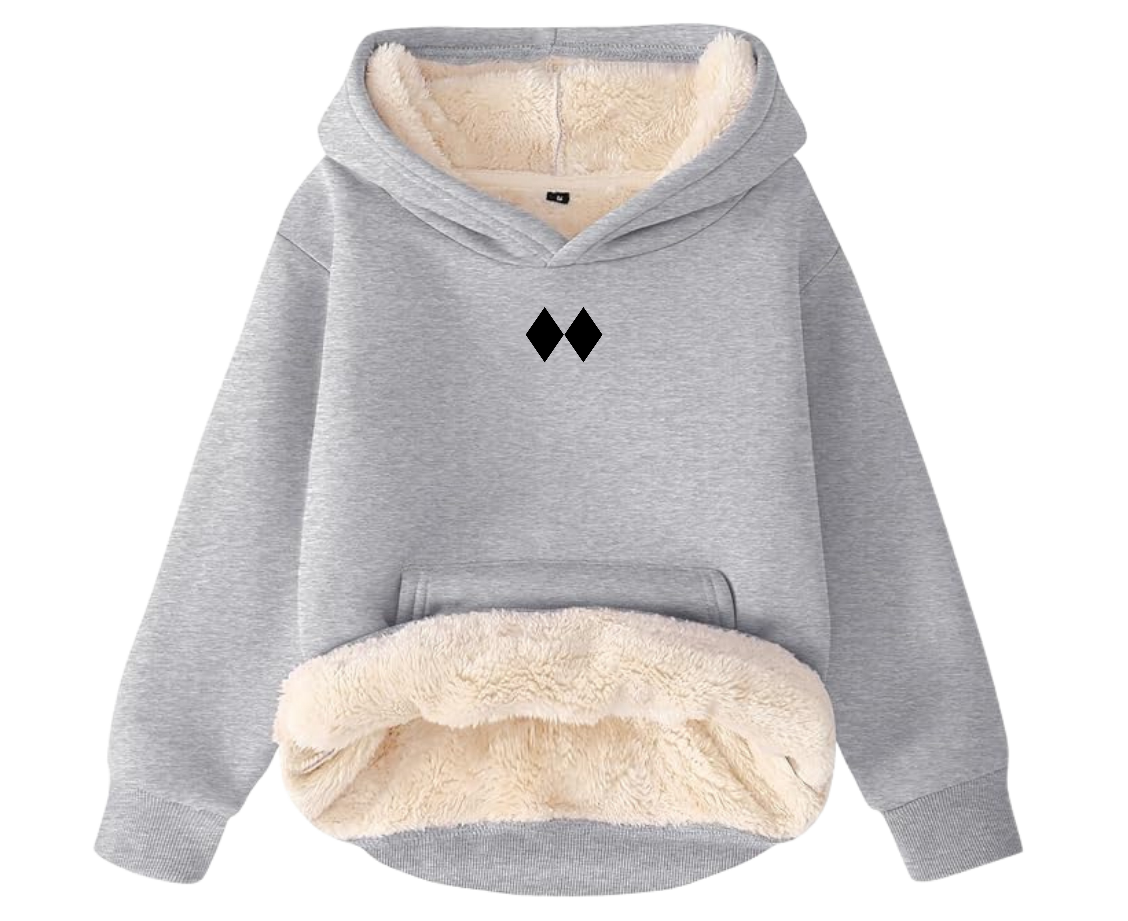 Gray hoodie with sherpa lining on a white background