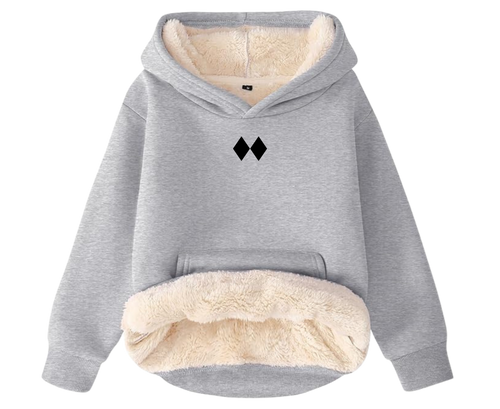Gray hoodie with sherpa lining on a white background