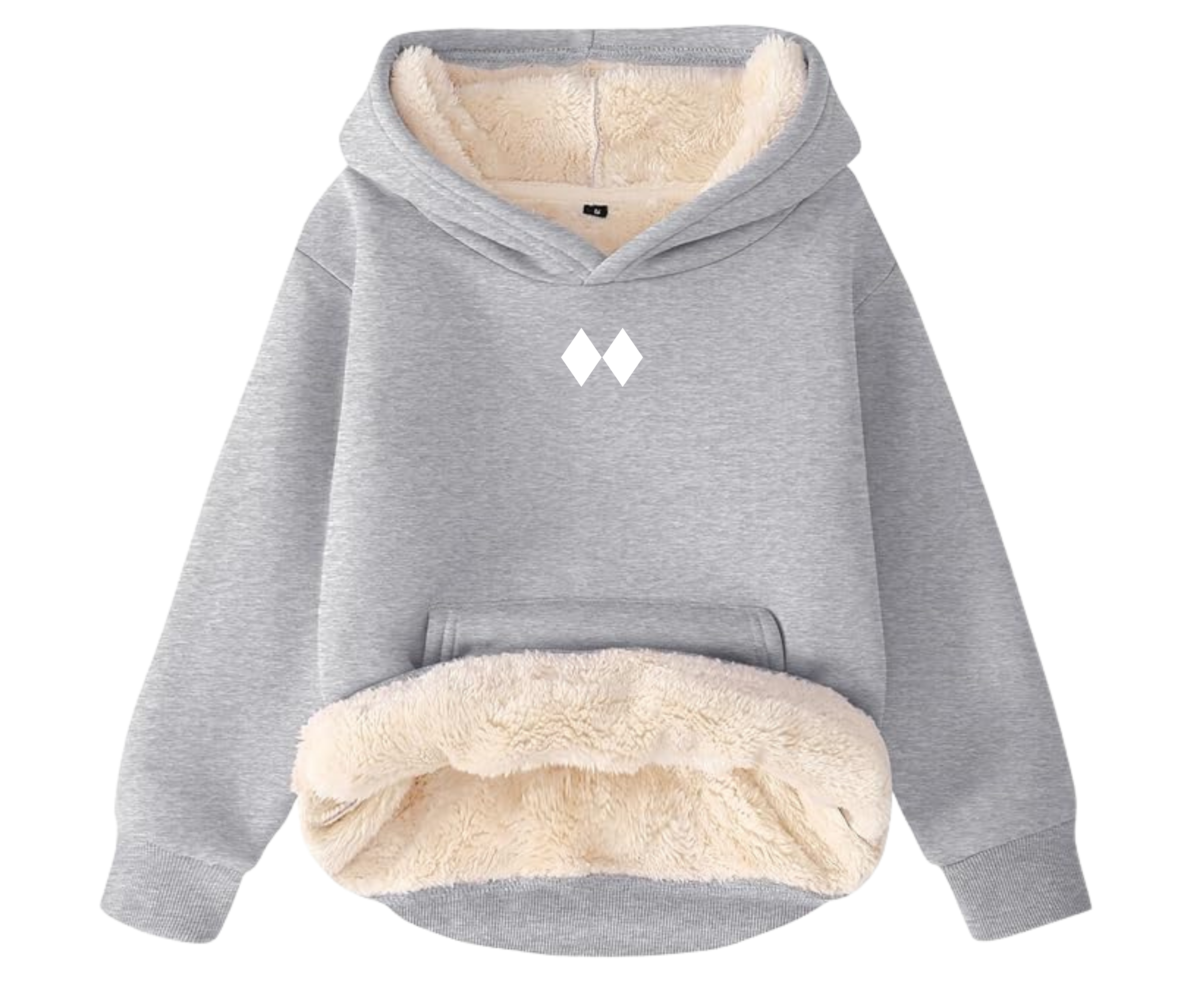 Gray hoodie with sherpa lining on a white background