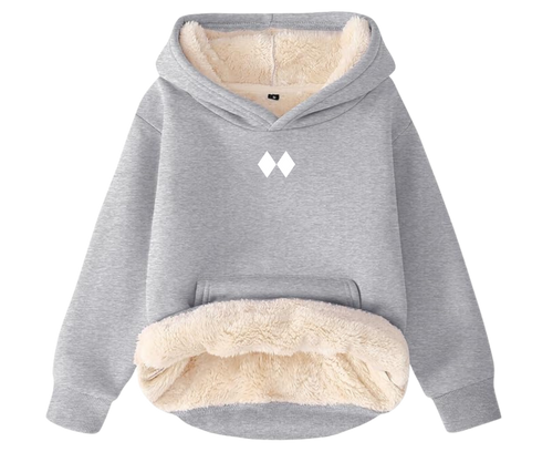 Gray hoodie with sherpa lining on a white background