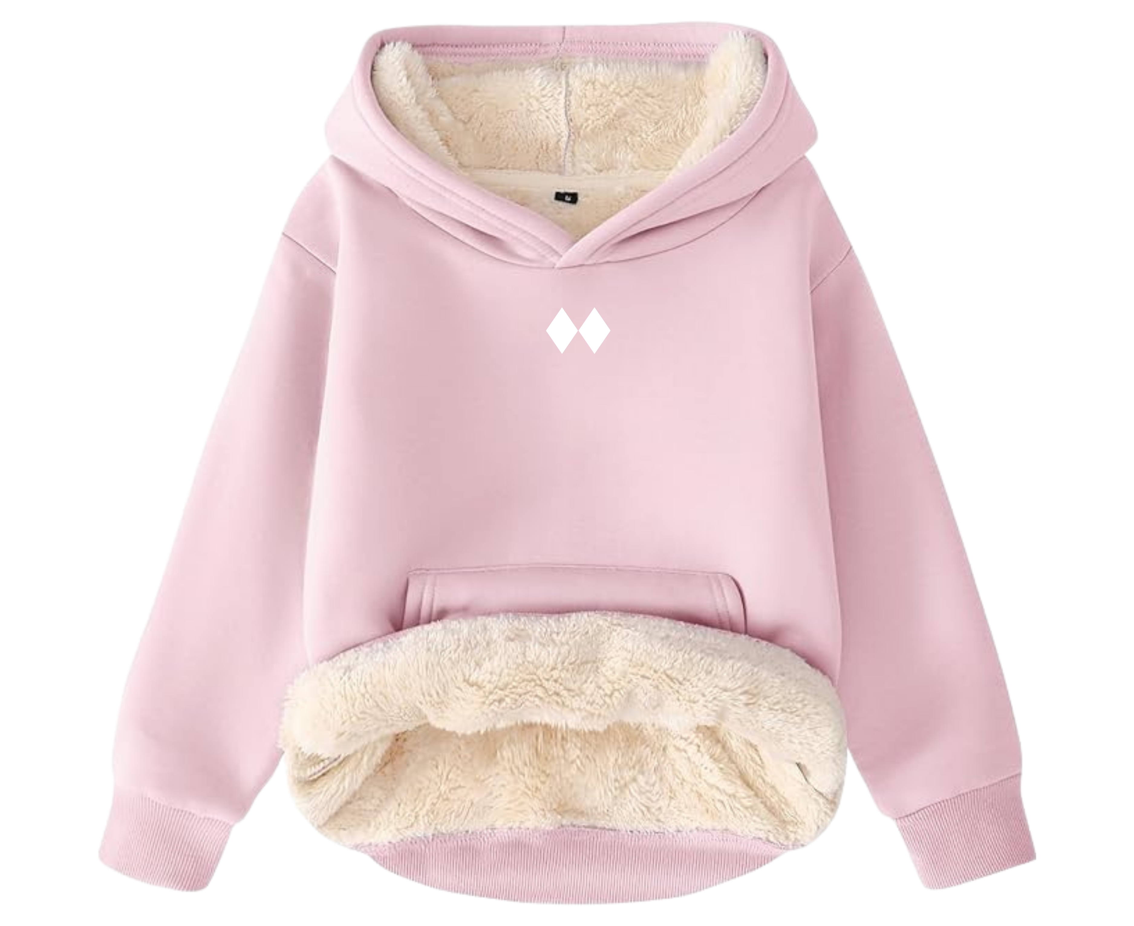 Pink hoodie with white sherpa lining on a white background